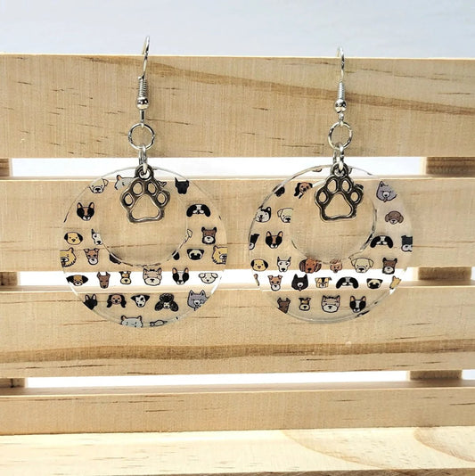 Dog Paw Circle Drop Earrings