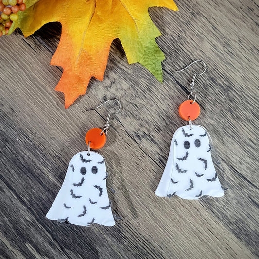 Layered Ghost Dangle Earrings with Engraving