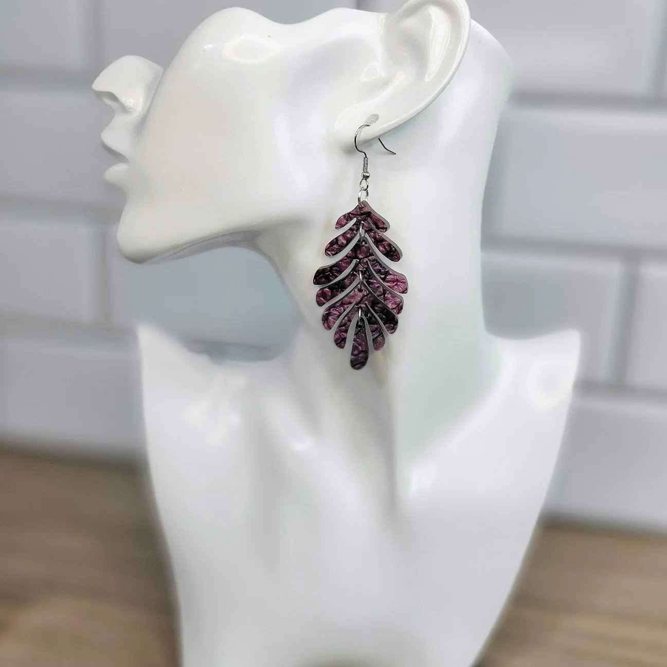 Stacked Purple Passion Leaf Earrings