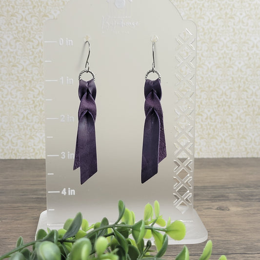 Genuine Leather Blood Knot Dangle Earrings | Purple