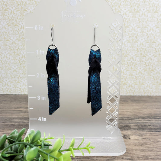 Genuine Leather Blood Knot Dangle Earrings | Teal Shine