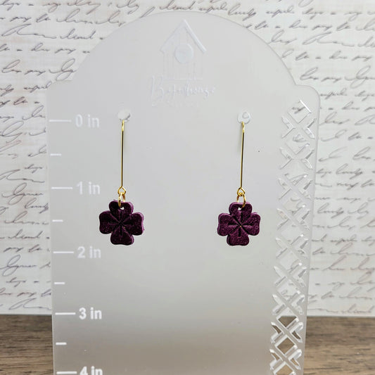 Purple Shamrock Embossed Drop Dangle