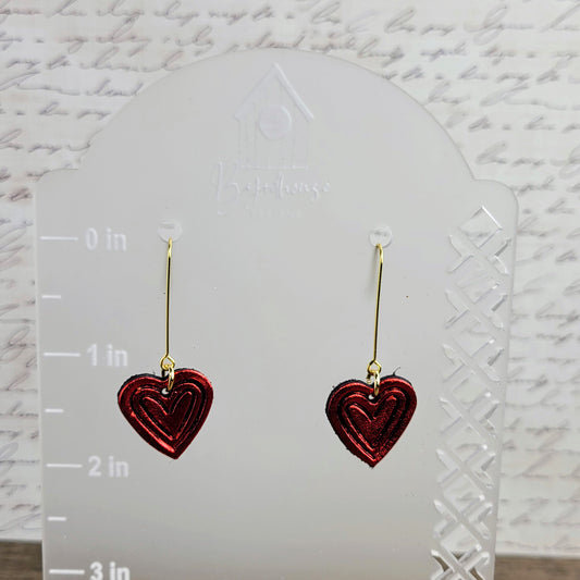 Shiny Red Embossed Heart Drop Dangle