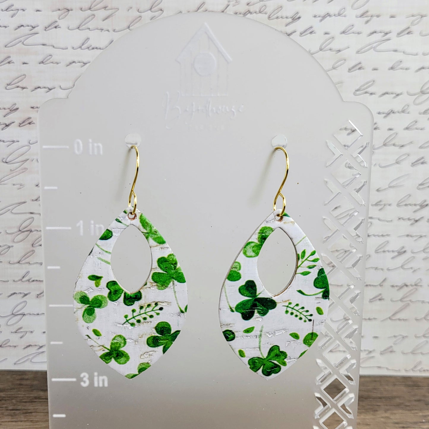 Clover Print Boho Teardrop Dangle Earrings | Shamrock