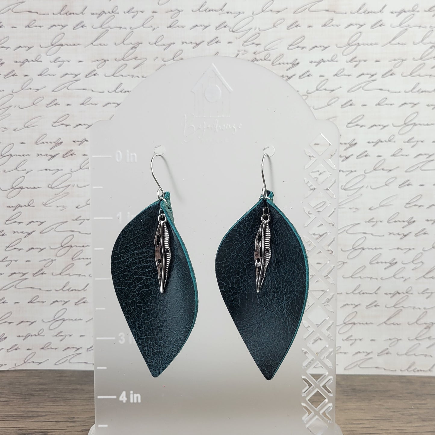 Pinched Leaf Genuine Leather Dangle with Charm | Teal