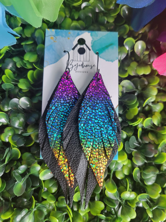 Rainbow Stingray Leather Layered Dangle Earrings