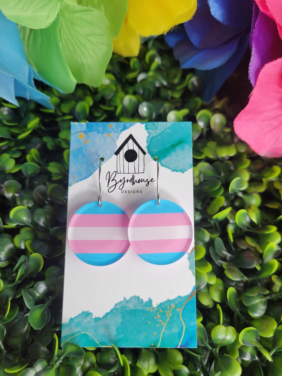 Trans Pride Flag Circle Dangle Earrings