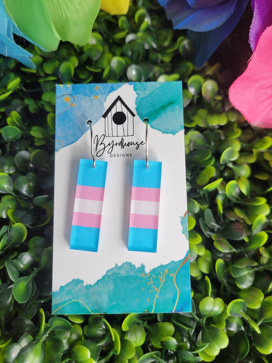 Trans Pride Flag Rectangle Dangle Earrings