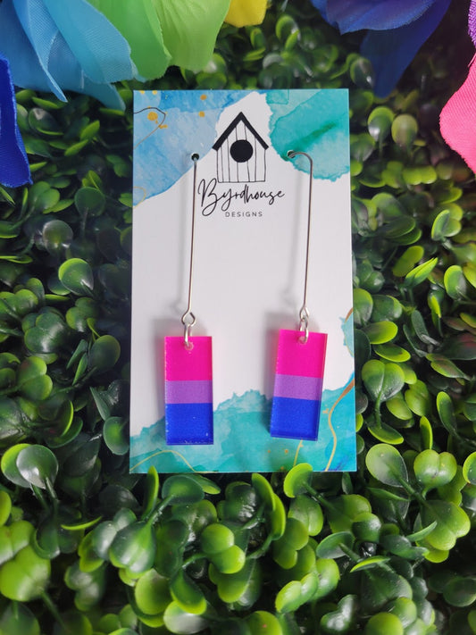 Bisexual Pride Flag Acrylic Rectangle Dangle Earrings