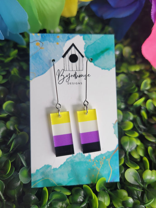 Nonbinary Pride Flag Acrylic Rectangle Dangle Earrings