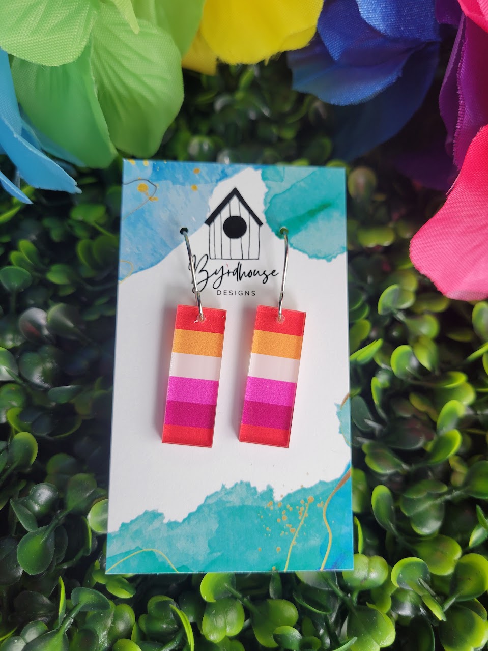 Lesbian Pride Flag Acrylic Rectangle Dangle Earrings