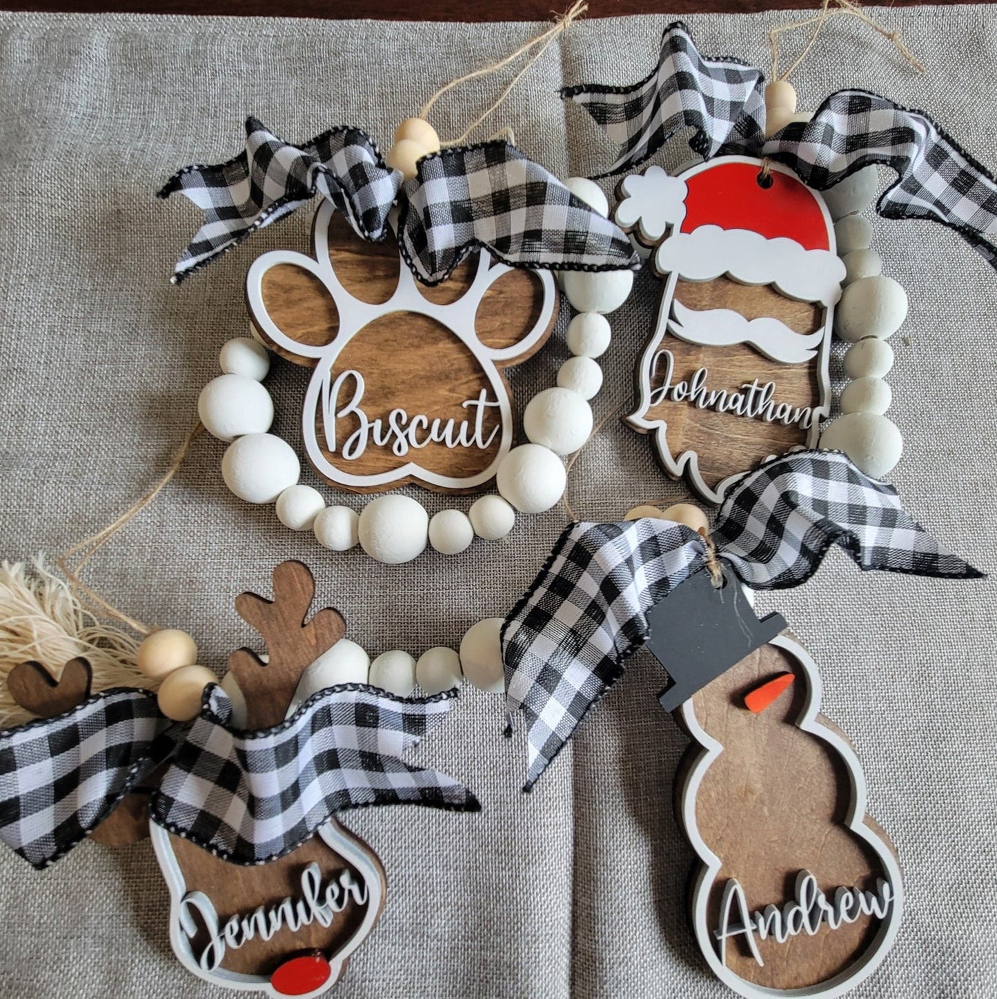 Personalized Christmas Ornament - Reindeer, Snowman, Santa, Paw