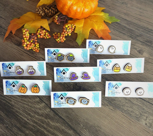 Cute Halloween Wood Stud Earrings