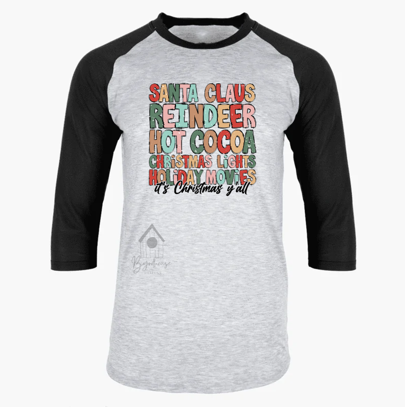 Christmas Sublimation Raglan Shirt Pick your Design